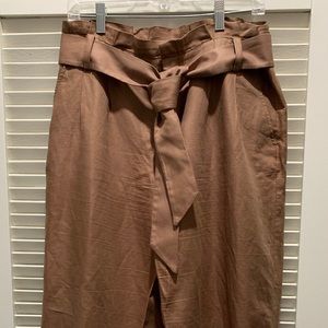 LOFT Wide Leg Cropped Tan Linen Pants